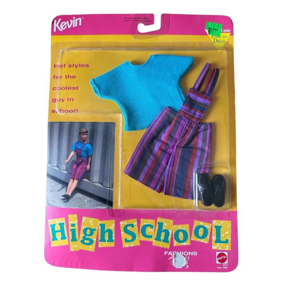 Vtg Barbie Kevin High School Fashion Outfit 90s Striped Short Overalls Shirt NIP